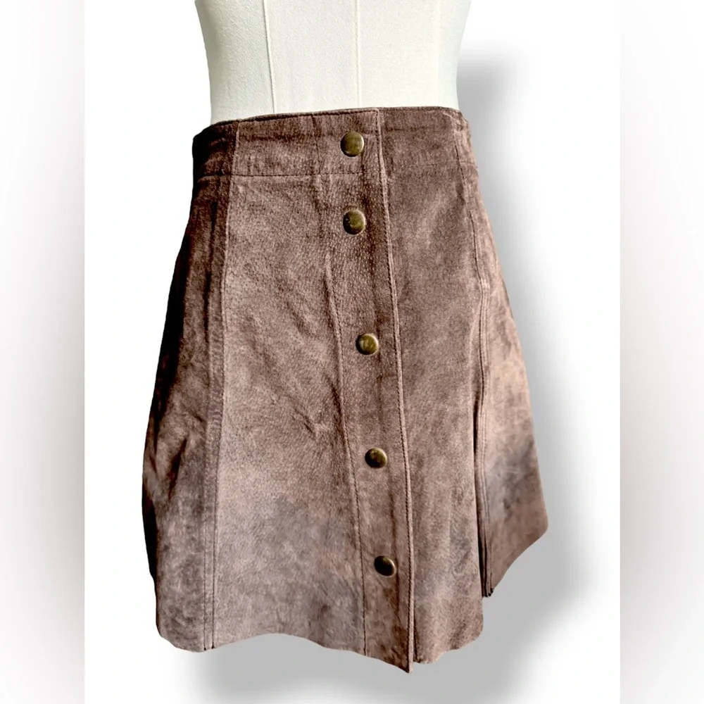 Vtg Wet Seal 100% Leather Suede Chocolate Brown Mini Skirt‎ Y2K Sz 3/25 Small